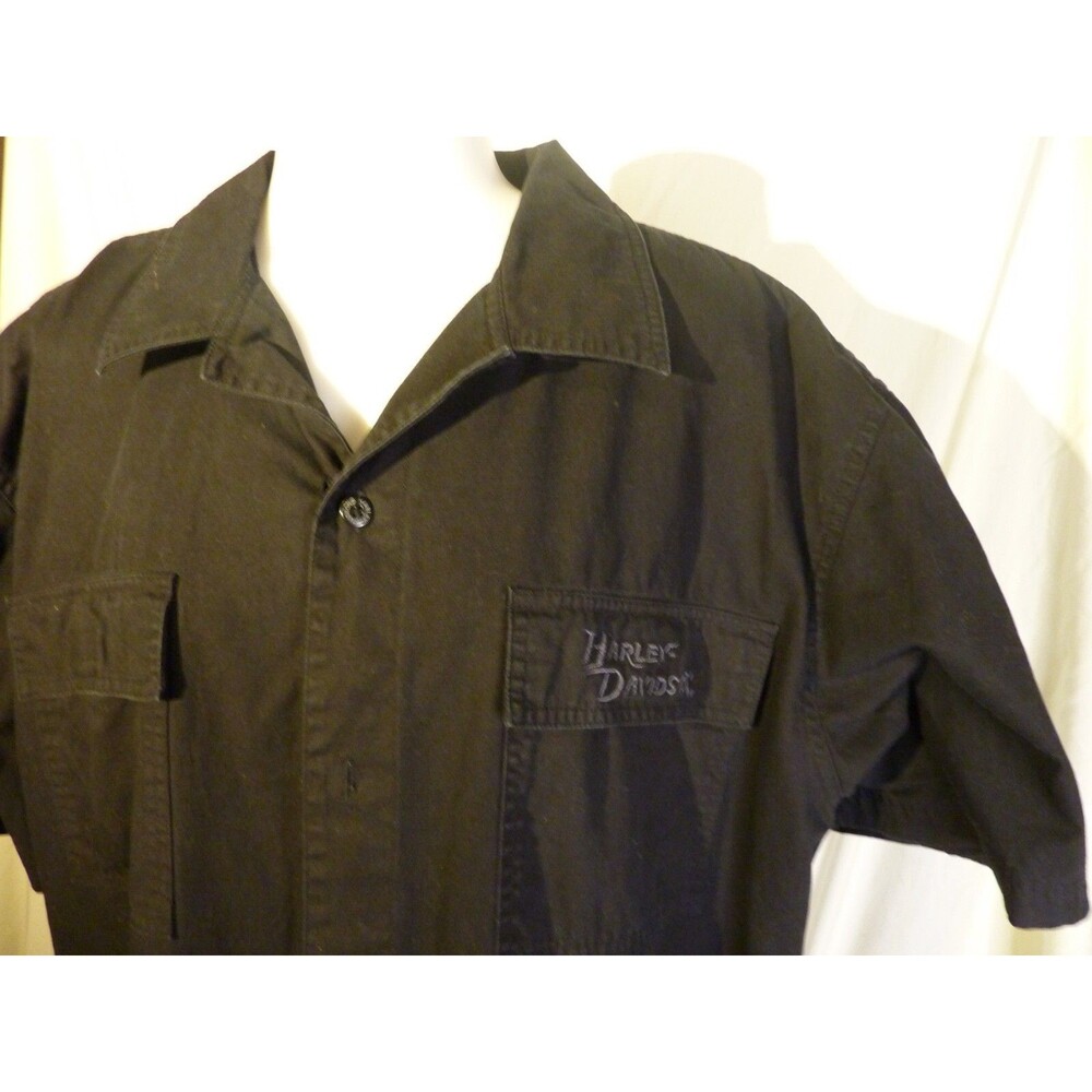 Harley-Davidson Embroidered Men's Shirt-Black-Short Sleeve-Button-Pockets- sz XL
